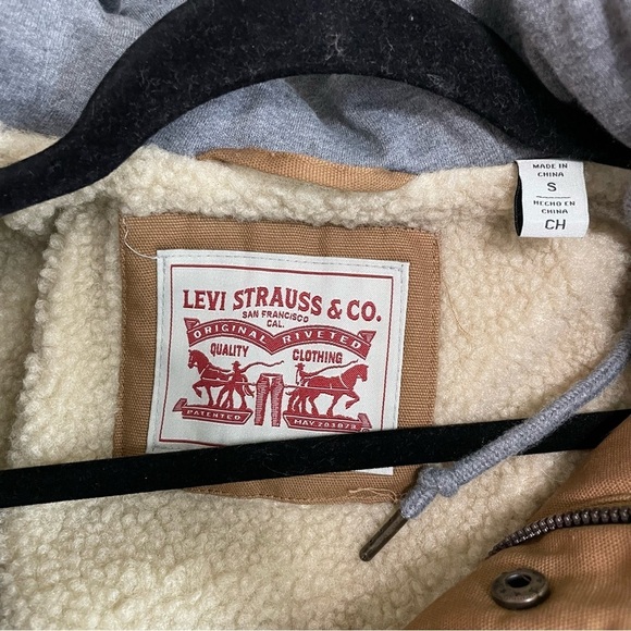 Levi's Military Mens Sherpa Lined Hooded Midweight Work Jacket Size Small Brown - Picture 8 of 11